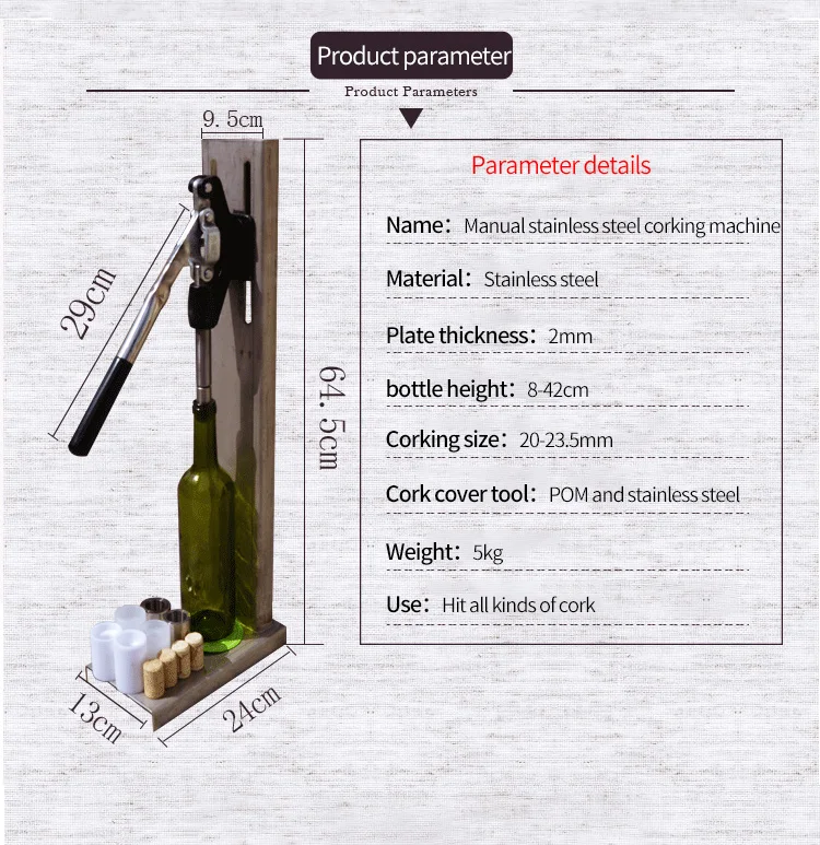 Semi Automatic Manual Wood Corking Machine Wine Bottle Cork Installing