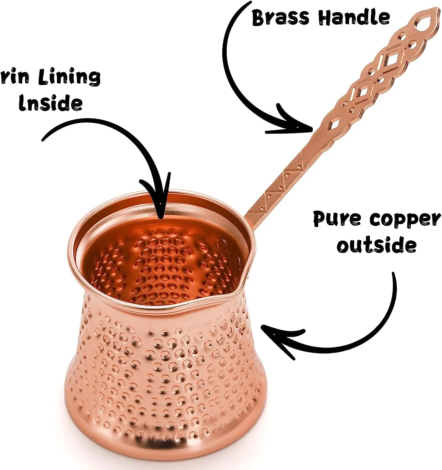 Turkish Copper Coffee Pot 12oz Greek Arabic Coffee Maker Hammered Cezve