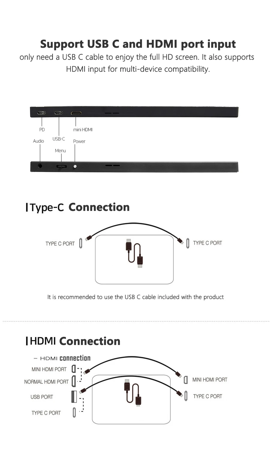 15.6 inch FHD USB Type-C IPS Portable Computer Monitor for Laptop LED Monitor OEM