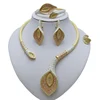 Yulaili High Quality Dubai Gold Jewelry Set For Women African Big Leaf Shape Fashion Necklace Set Earring Ethiopian Jewelry
