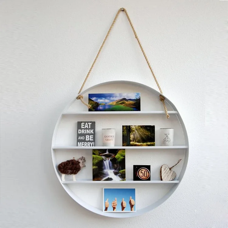 Modern Simple Hanging Round Creative Iron Floating Shelf Wall Decor