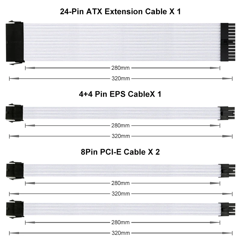 Power Supply Cable Extension Kit 24p/4+4p/6+2p Sleeved Cable Custom Psu