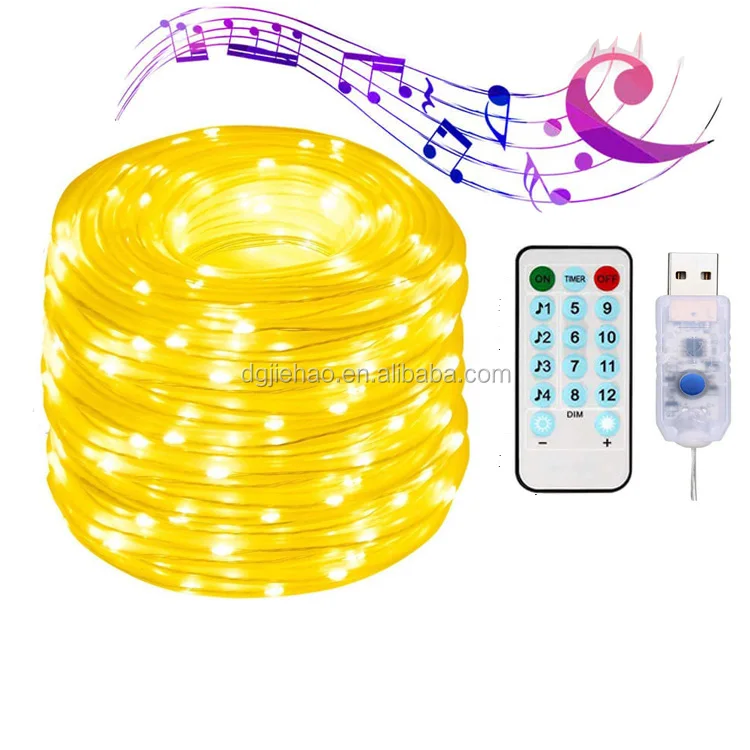 Rope string Lights with Sound Activated gift USB Powered 200 LED Fairy Christmas Lights with Remote Sync-to-Music Hanging Light