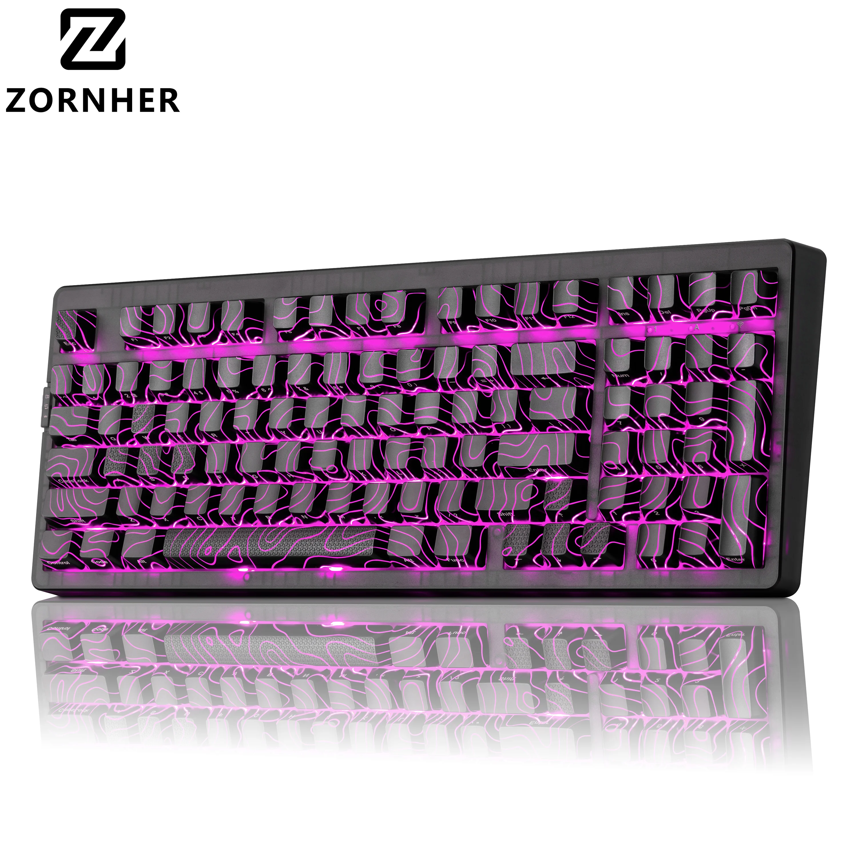Zornher ZH980 Black Topographic Mechanical Keyboard PBT Keycaps Zornher ZH980 Black Topographic Mechanical Keyboard PBT Keycaps