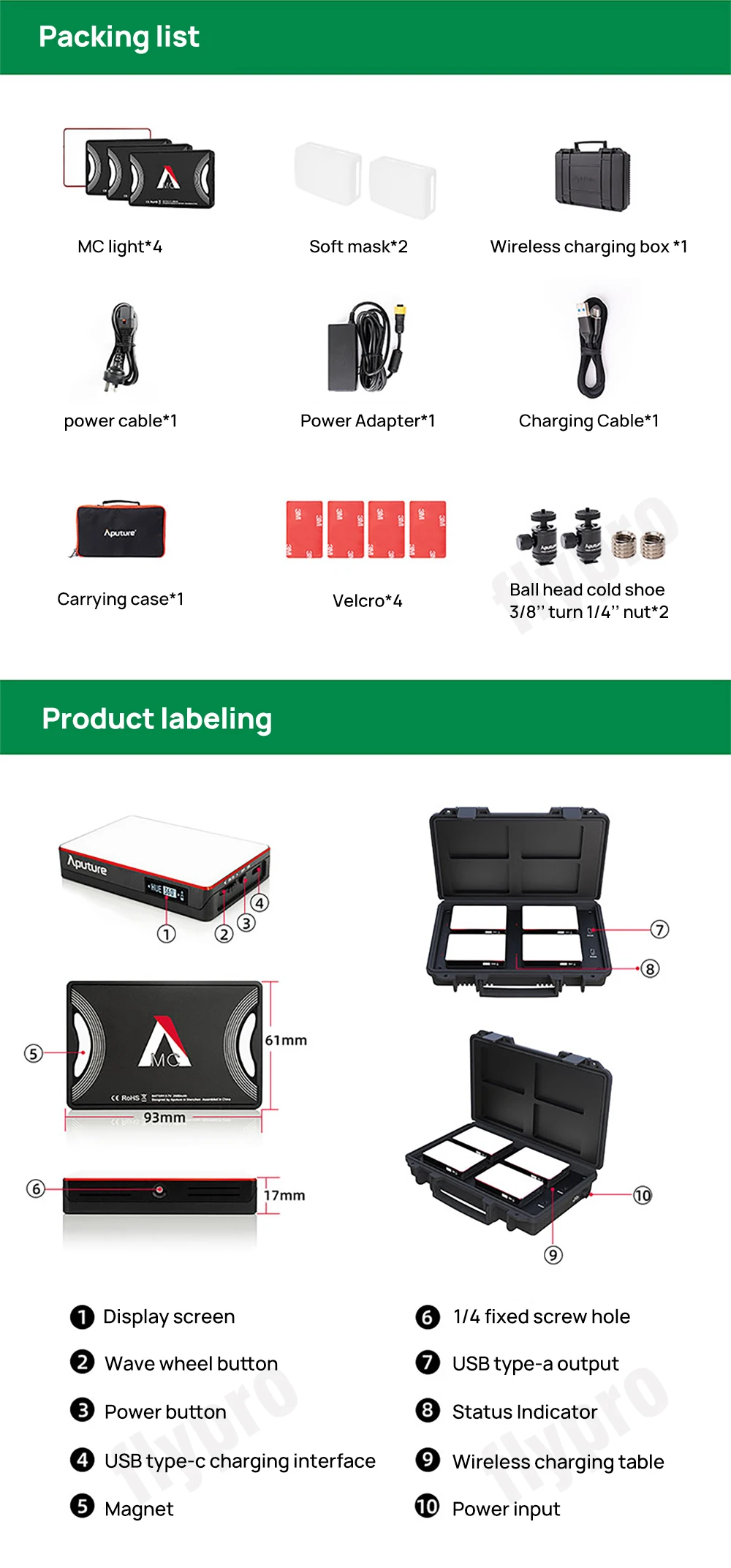 Aputure Amaran AL-MC RGB Led Video Light 4 Light Travel Kit with