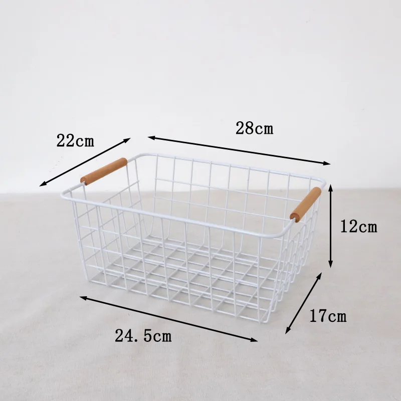 Hot Selling White Wire Baskets With Wooden Handles Popular Metal Wire