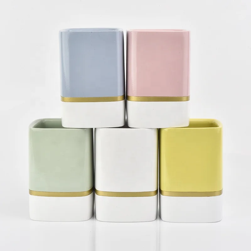 Square glazed custom ceramic candle jar votive candle holder home decorative wholesales
