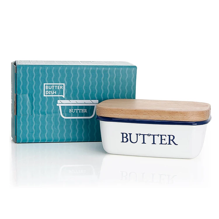 Multi Functional Enamel Butter Dish Box Butter Keeper Container With