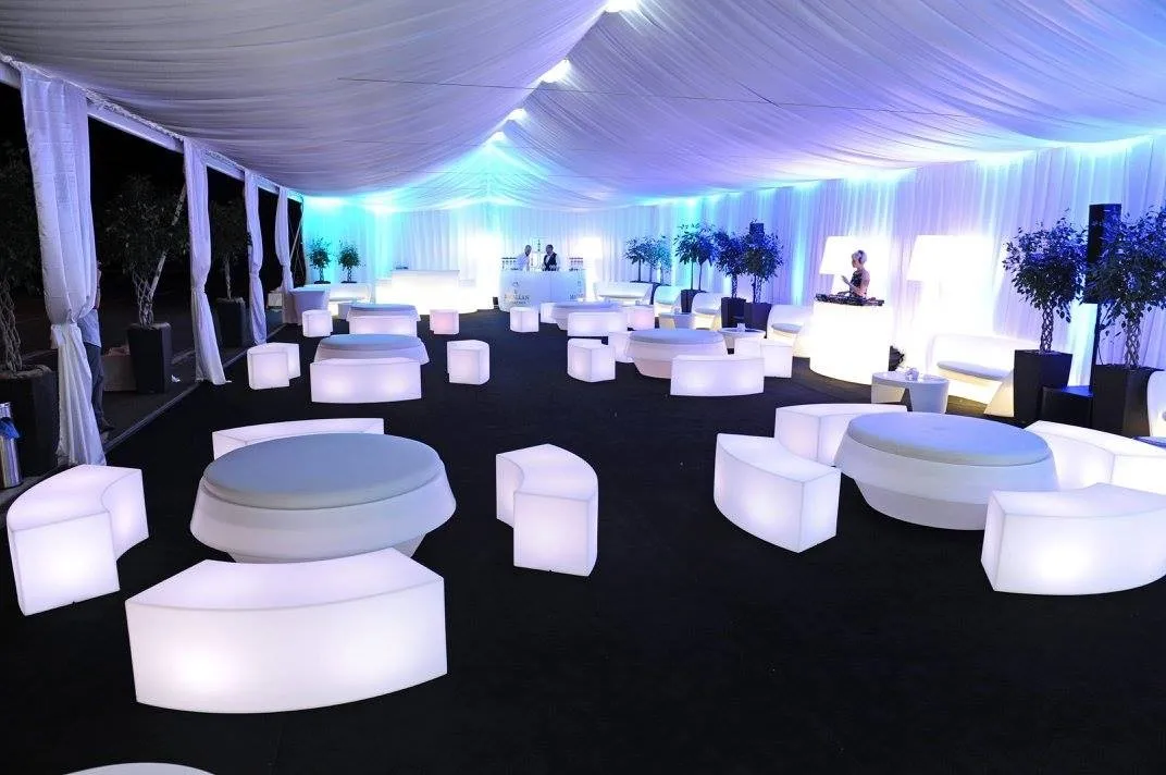 Waterproof Illuminated Led Outdoor Furniture Bar Curved Stool Bench For