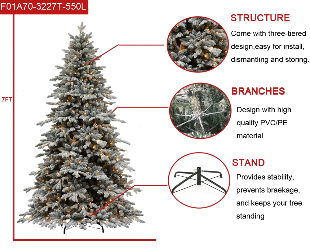 Pre Lite Snow Covered Christmas Tree Flocking Christmas Tree With Metal