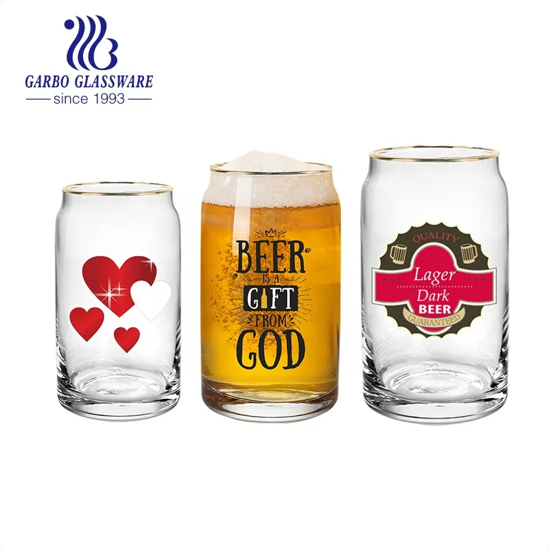 500ml 16oz Clear Beer Can Shaped Glass With Bamboo Lid And Straws