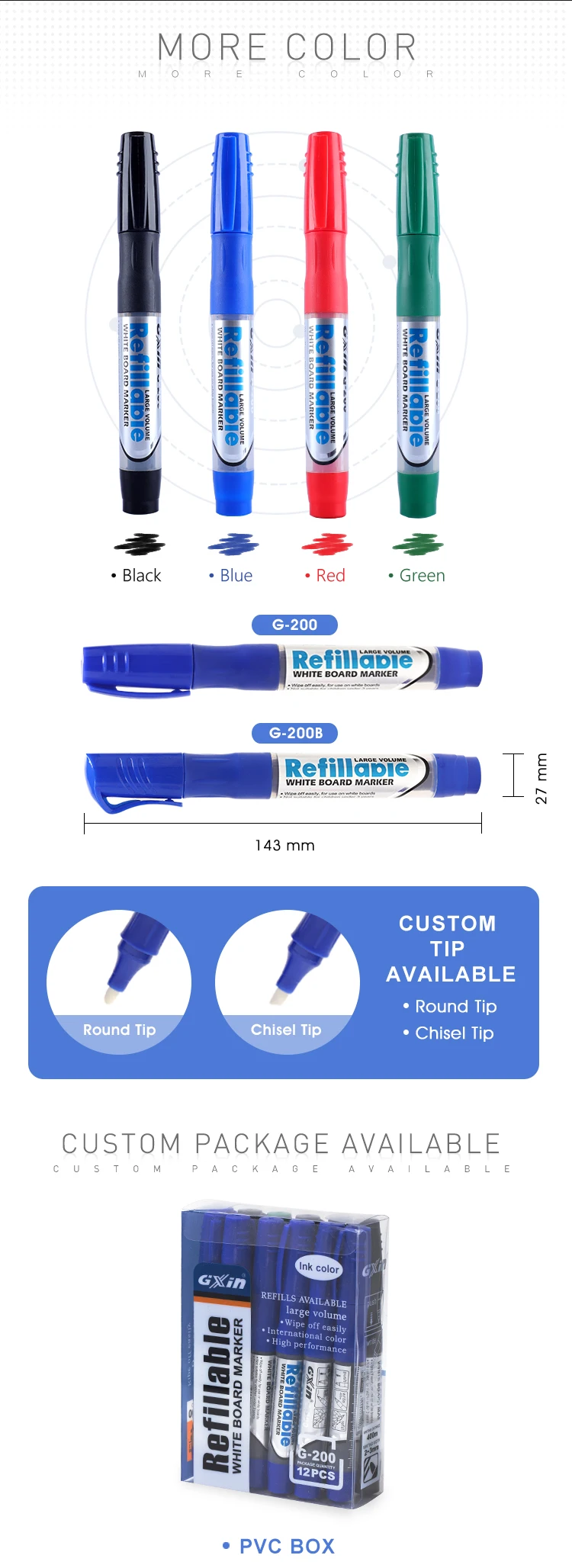 GXIN High quality refillable Refill ink whiteboard marker pens, View