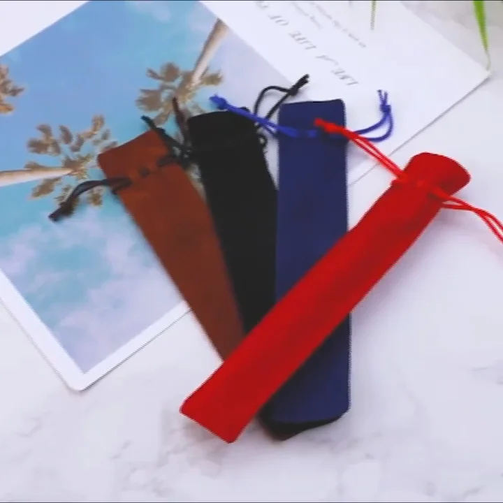 Wholesale Suede Drawstring Pen Sleeve Velvet Pen Pouch Gift Pouch Black