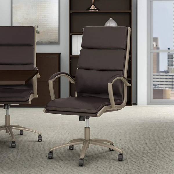 High Back Leather Executive Office Chair In Brown and Black Upholstery Cover
