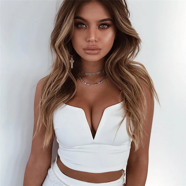 C3450 Sexy Crop Top V-Neck Vest Crop Tops T-Shirts Women Women Tops Blouses And T Shirts