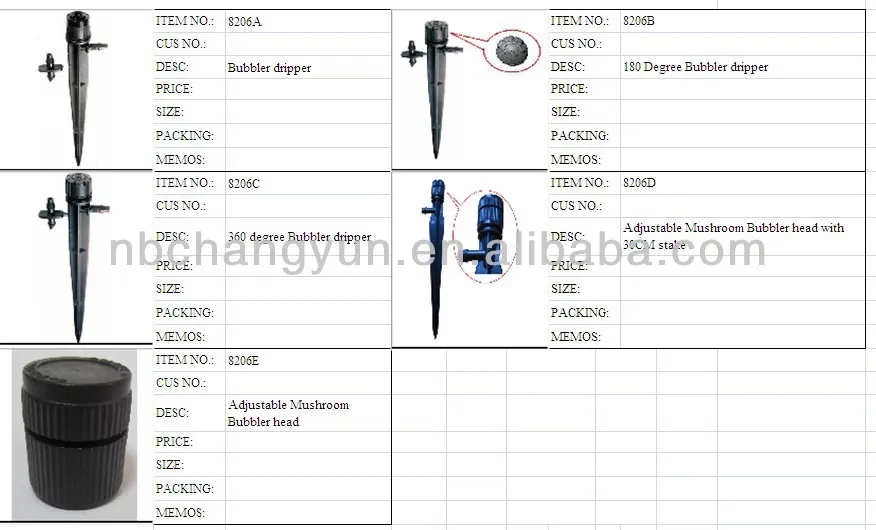 Drip Irrigation System Adjustable Mushroom Bubbler Head Adjustable