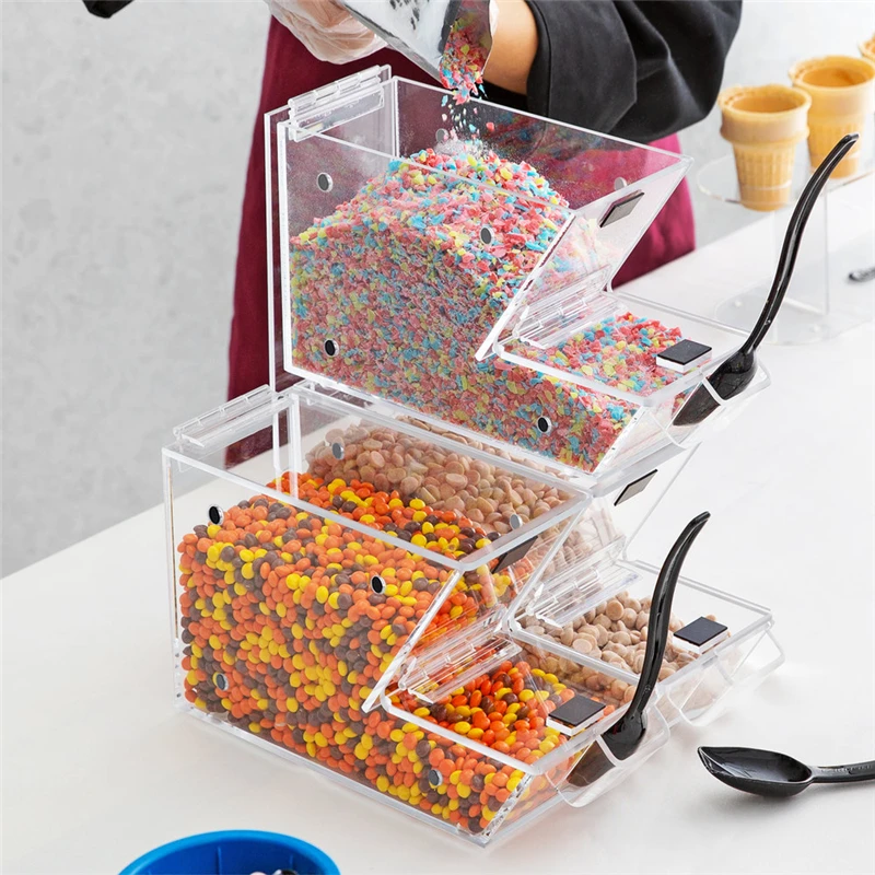 Wholesales Automatic Closing System Acrylic Candy Bin/bulk Candy