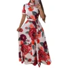 2019 Fashion Women Dress Sexy Ladies Floral Round Neck Short Sleeve Print Large Sewing Long Plus Size Maxi Dresses