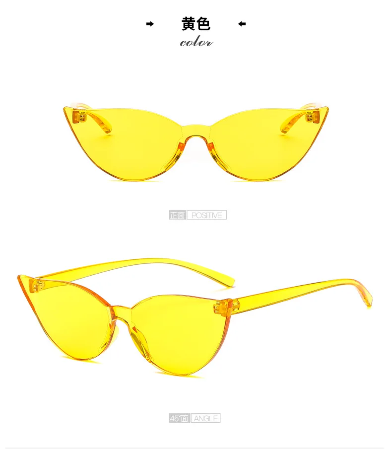 Hot Selling Candy Color Cat Eye Sunglasses Retro Rimless One Piece Sunglasses