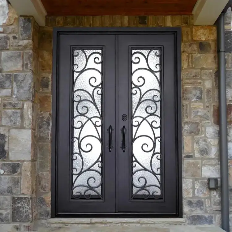 Modern Exterior Metal Double Door Design Luxury French Black Wrought