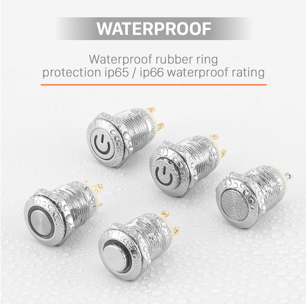 Abei 12mm Flat Round Head 2 Pin Horn Toy On Off Switch Metal Waterproof