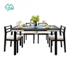 Wholesale modern home furniture black burning stone top solid wood frame dining table set