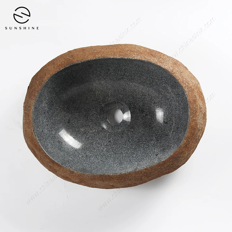 Archaizing Style Grey Granite Stone Oval Shape Table Top Wash Basin Lavabo
