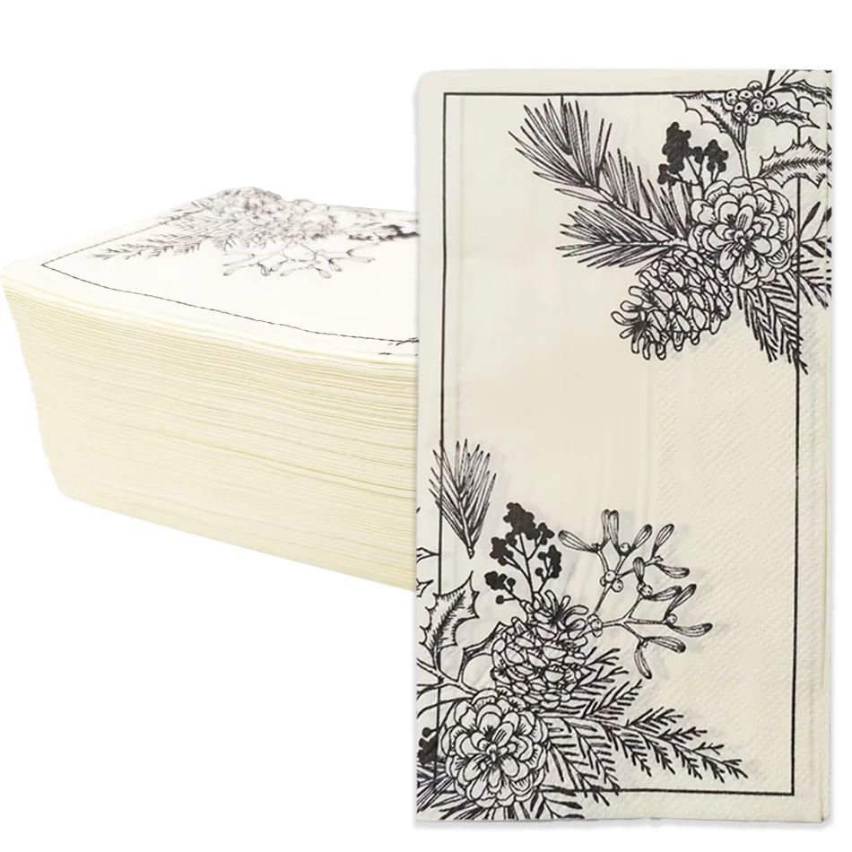 LR Modern 3ply Yellow Flower Ink Printed Disposable Food Grade Biodegradable Square Paper Napkin 33x40cm Spring Festival Party factory