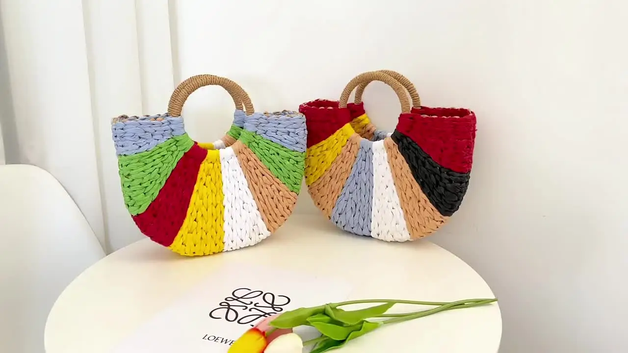 Boho Handwoven Rainbow Beach Bag Perfect for Summer