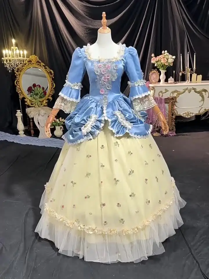 Renaissance Marie Antoinette baljurk voor dames, Victoriaanse middeleeuwse bloemenprint Halloween feestkostuum (M, 36, groen Renaissance Marie Antoinette baljurk voor dames, Victoriaanse middeleeuwse bloemenprint Halloween feestkostuum (M, 36, groen