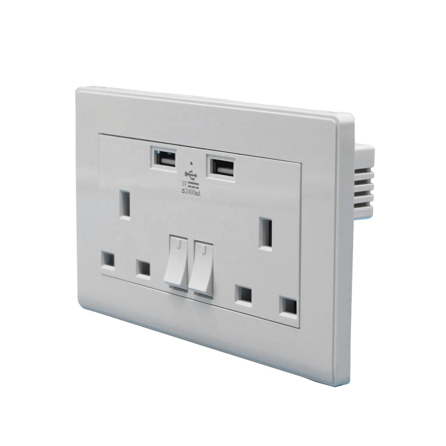 2 Way UK Mains Power Socket With USB Charging Ports Connection Wall Plate Plug 