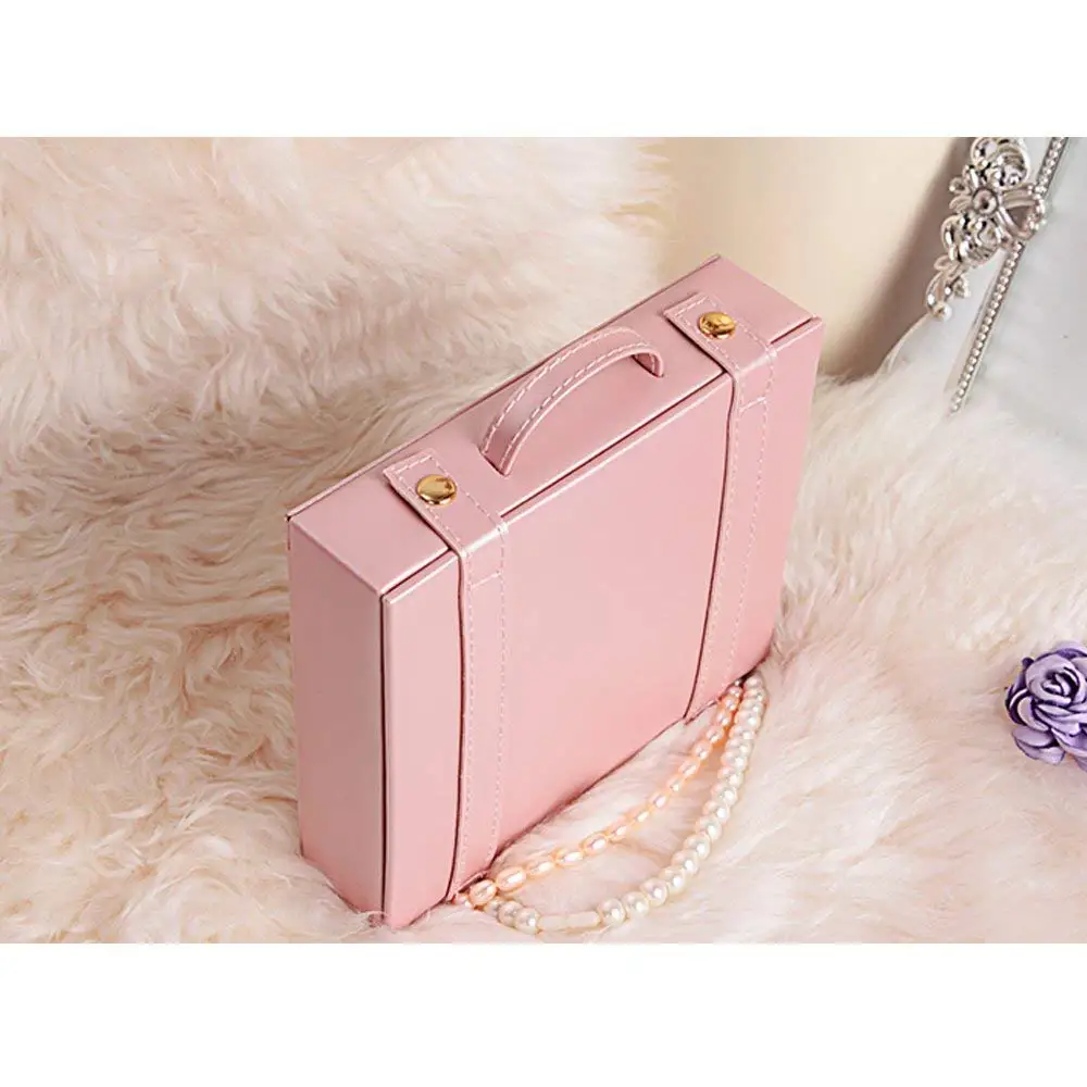 Pink Leather Jewelry Ring Earring Box Jewelry Travel Storage Case Box