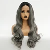 Ombre Grey Synthetic Lace Front Glueless Long Natural Gray Heat Resistant Hair Wigs