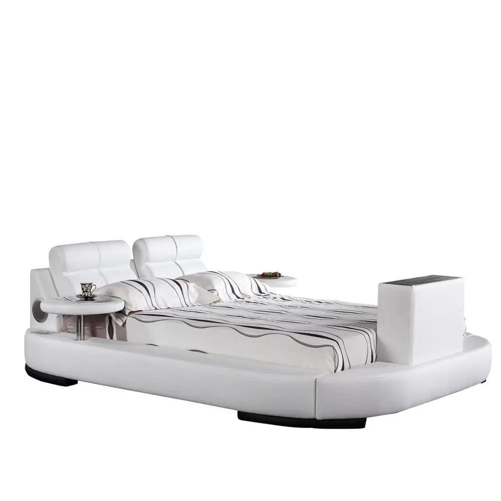 King Siz Round Leather Bed With Tv And Stereo In Footboard G1031