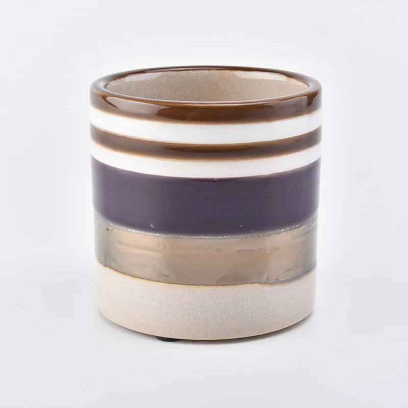 Wholesale Multi Stripes Ceramic Candle Holder Straight Shape Home Decoration