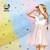 Printed moon and star sequin rainbow tulle mesh dress material fabric for children garment