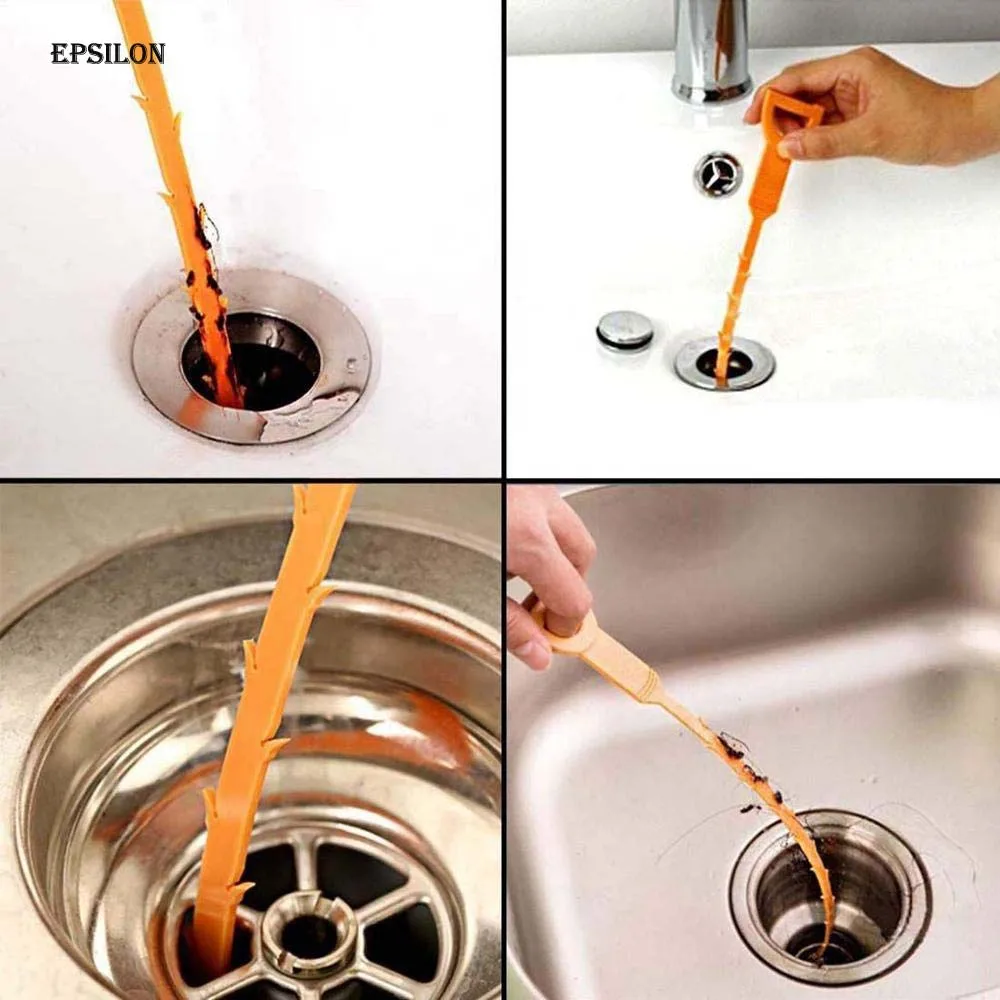 Orange,Length: 51cm Drain Snake 4Pcs Sewer Hair Cleaner Hair Drain Clog Remover Cleaning Tools for Home Sink Wash Basin Tube Drain Clean 