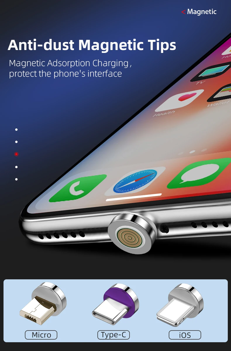 5A super quick charge cable latest version 3 in 1 360 degree magnetic data cable 1m micro ios type c usb cable - ANKUX.COM
