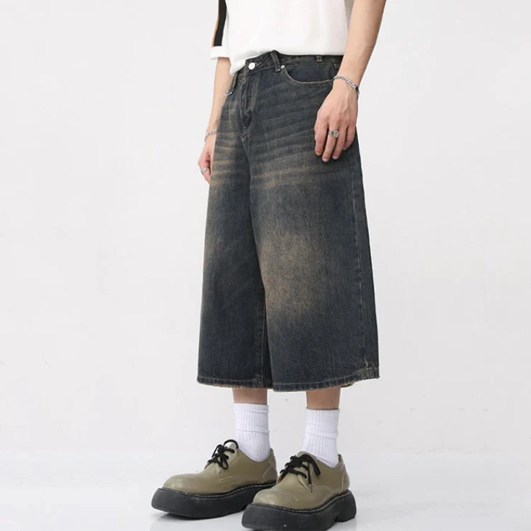 Summer Streetwear Straight Custom Jorts Baggy Distressed Dark Washed ...