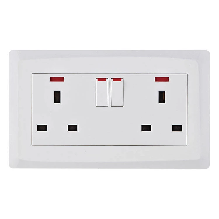 UK Standard 2G 2W Light Switch Socket 13A 250V Push Button Power Electrical Wall Double Sockets and Switches With LED Indicator