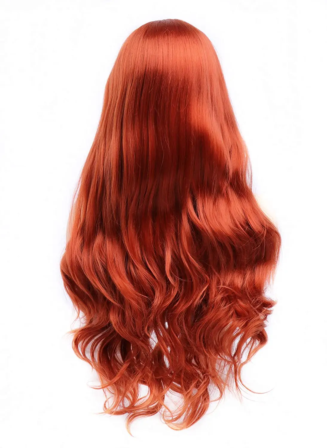Fashion Glueless Copper Red Long Natural Wavy Free Part Lace Front Wigs Heat Resistant Synthetic