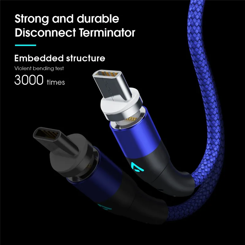 360 Rotation Nylon Braided 3A Magnetic Data Cable for Samsung Type C Cable 3 in 1 Magnetic Charging Cable Micro USB Data Line - ANKUX.COM
