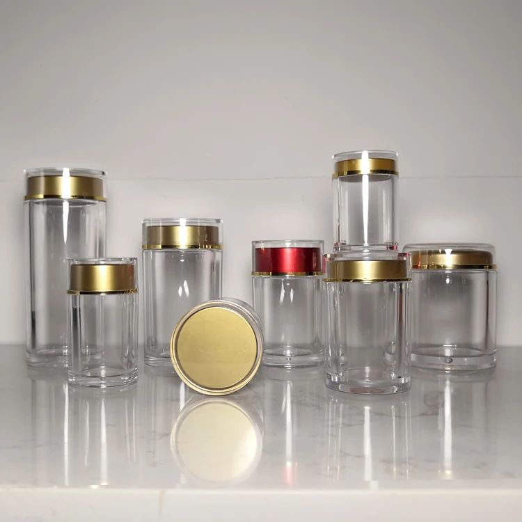 Round Clear Jars With Metallic Gold Flat Top Lids For Herbs Spices