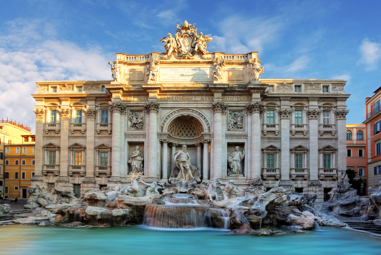 意大利著名户外大型石雕裸体男人雕塑大理石喷泉 (trevi fountain)