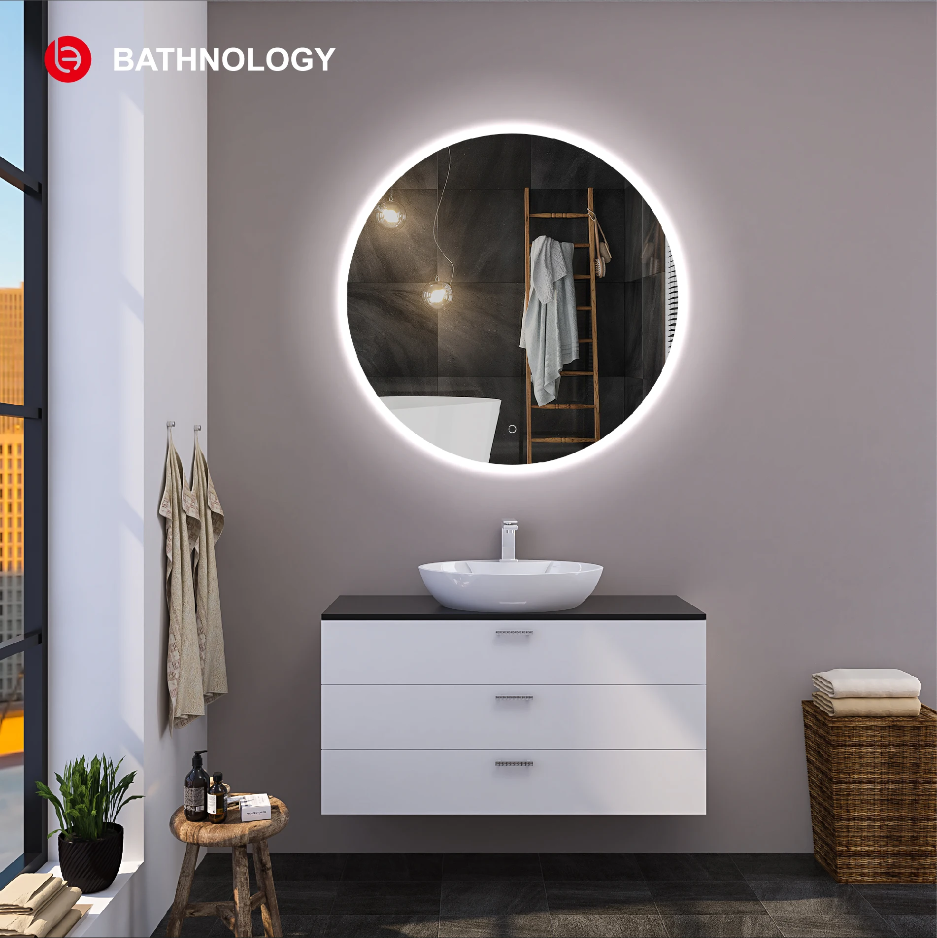 China direct manufacturer MLR8802 Round Mirror Shape And Illuminated Feature Demister Led Bathroom Mirrors
