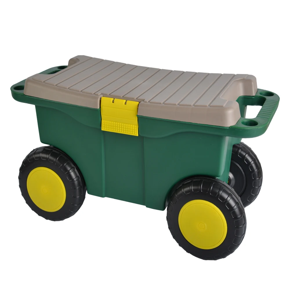 Vertak 22" Plastic Rolling Garden Seat Storage Box Cart With Wheels