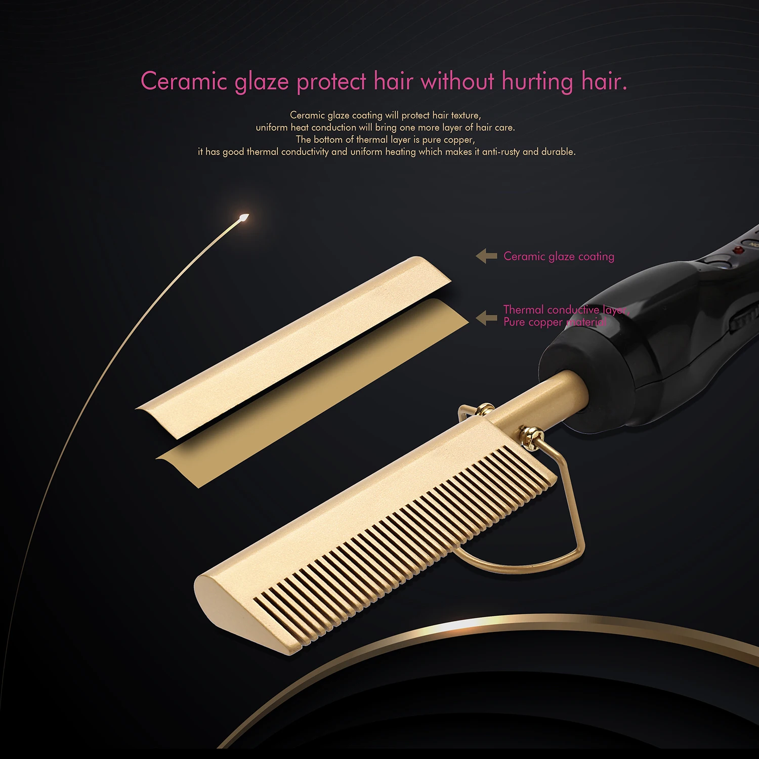 Hot Comb Electric For African Hair Gold Pressing Comb For Wig Hair