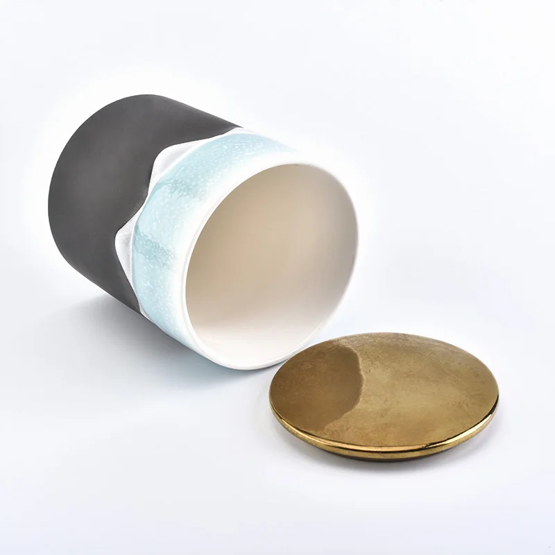 Wholesale Ceramic Candle Holder with Copper Metal Lid Home Decoration