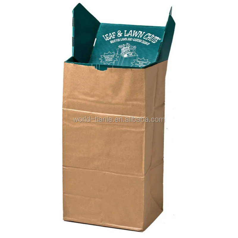 Biodegradable Square Bottom Brown Leaf Kraft Paper Bags Lawn And Leaf