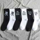 Male letters black and white color thin custom logo men cotton crew socks
